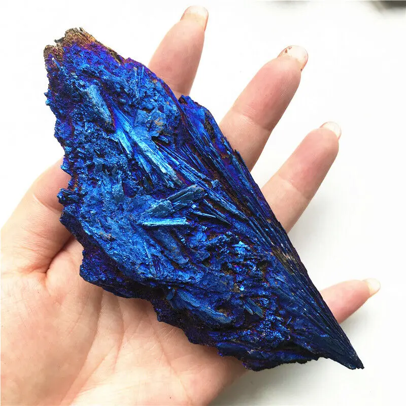 

210-220 grams Dropshipping Rare Blue Titanium Black Tourmaline Aura Quartz Crystal Peacock Tail Shaped Decoration 1 Piece
