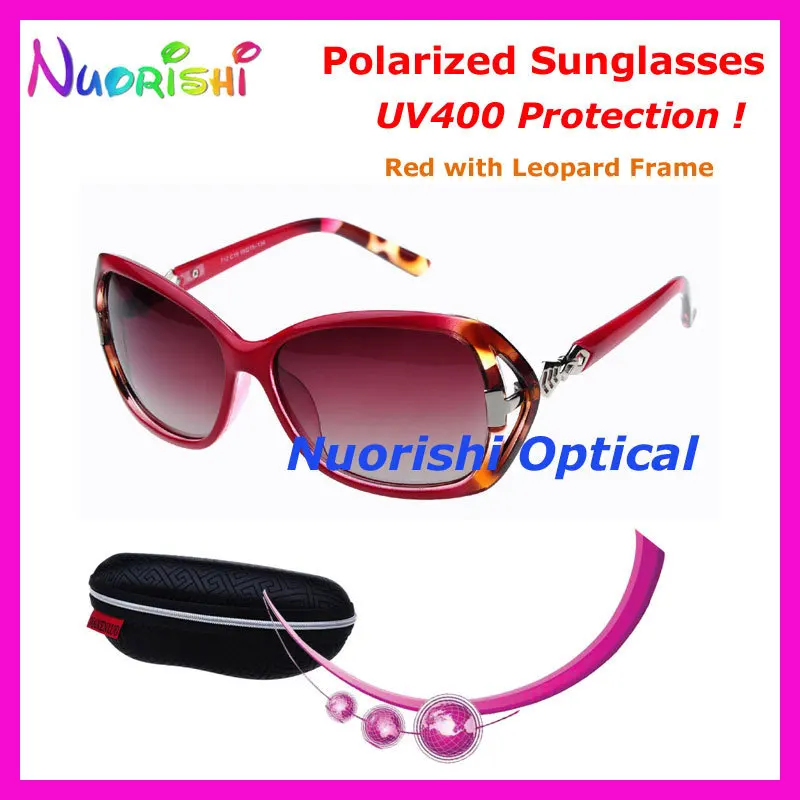 712 P хорошее Для женщин с UV400 защита очки, поляризованные очки, подходят для вождения, солнцезащитные очки с футляр для очков - Цвет линз: Red with Leopard