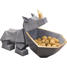 Геометрическая статуя носорога, коробка для хранения конфет, декоративный носорог, канцелярские принадлежности, органайзер, корзина, ремесло, орнамент, мебель для гостиной