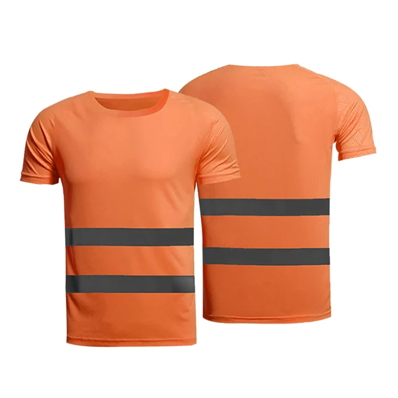 Fitness Sports Running T-shirt Fluorescent Yellow Orange High Visibility Work T-shirt Breathable