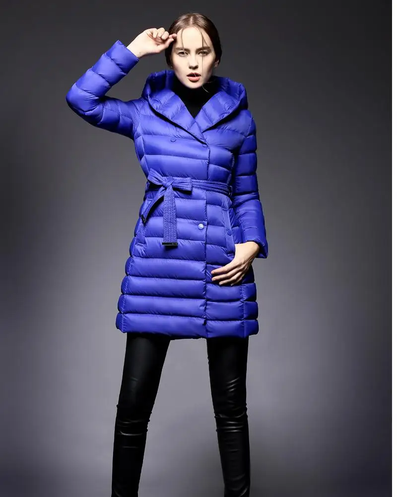Women's Lightweight And Warmth double breasted Goose Down Coat Hooded