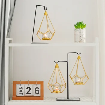 

European Romantic Iron Art Plating Candle Holder Household Table Decor Candle Lantern With Display Stand wedding Home Decor Gift