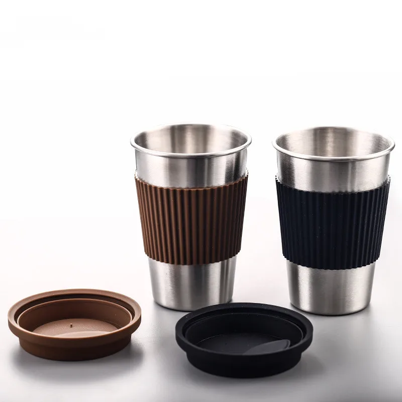 

500mL Stainless Steel Water Cup Non-Slip Coffee Mug Travel Mug Wide Mouth Tea Cup Coffee Cup Straw Mug Silica Gel Cover