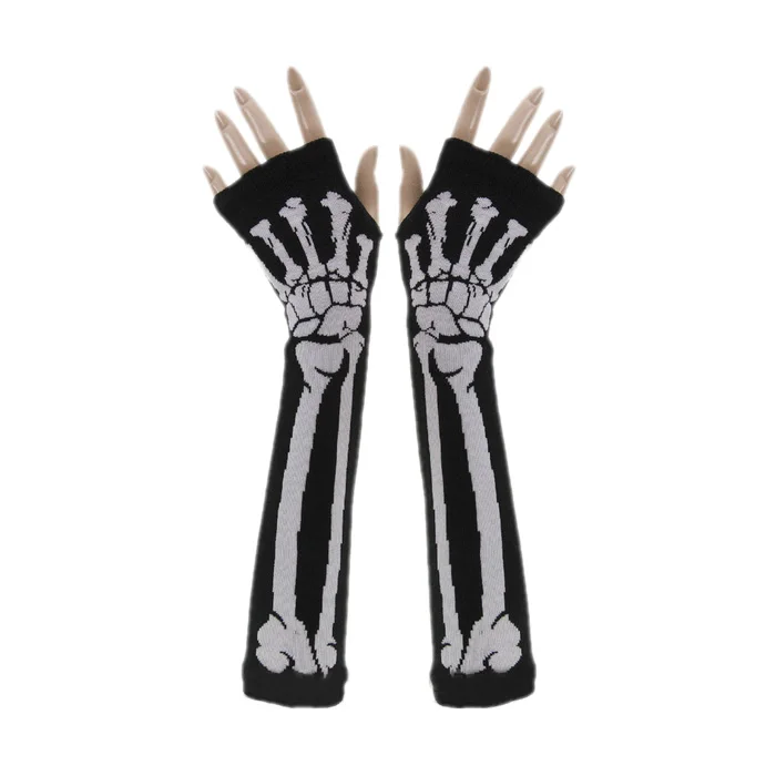 Горячая унисекс перчатки для Хэллоуина Панк, Череп, принт, осень зима Варежки длинные руки теплые перчатки без пальцев