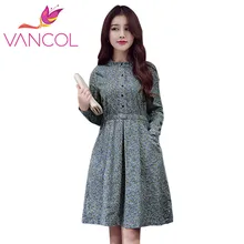 Vancol 2016 Fashion Women Summer Spring Tropical Dress Floral Print Elegant Vestidos Long Sleeve Casual Dresses Women Plus Size