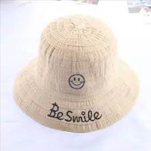 Летние Пеший туризм шапки дети быть улыбка письмо Зонт Шапки вышивка ведро шляпа мило хлопка шапка унисекс Цветной солнце протекторы