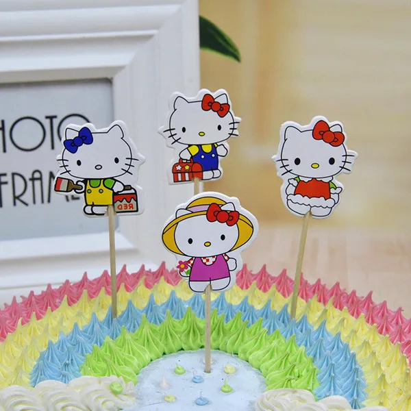 Hello Kitty 24 шт./лот супер герой Человек-паук Торт Топперы флажки для торта Человек-паук тематические праздничные товары для дня рождения торт украшения топперы - Цвет: Hello Kitty