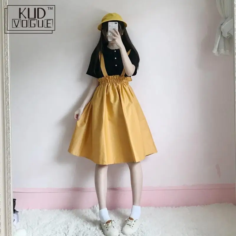 

korean Kawaii Two-piece Set Women Dress Student Female Japanese Sweet System Soft Sister Strap Dress Girlfriends Suit Summer