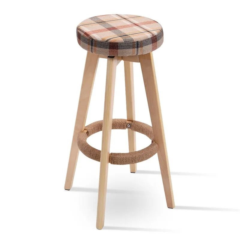 

Round Wooden Comfortable Natural Linen Fabrics Counter Bar Stool Sturdy Solid Wood Frame 360 Degree Swivel Bar Chair HW52977