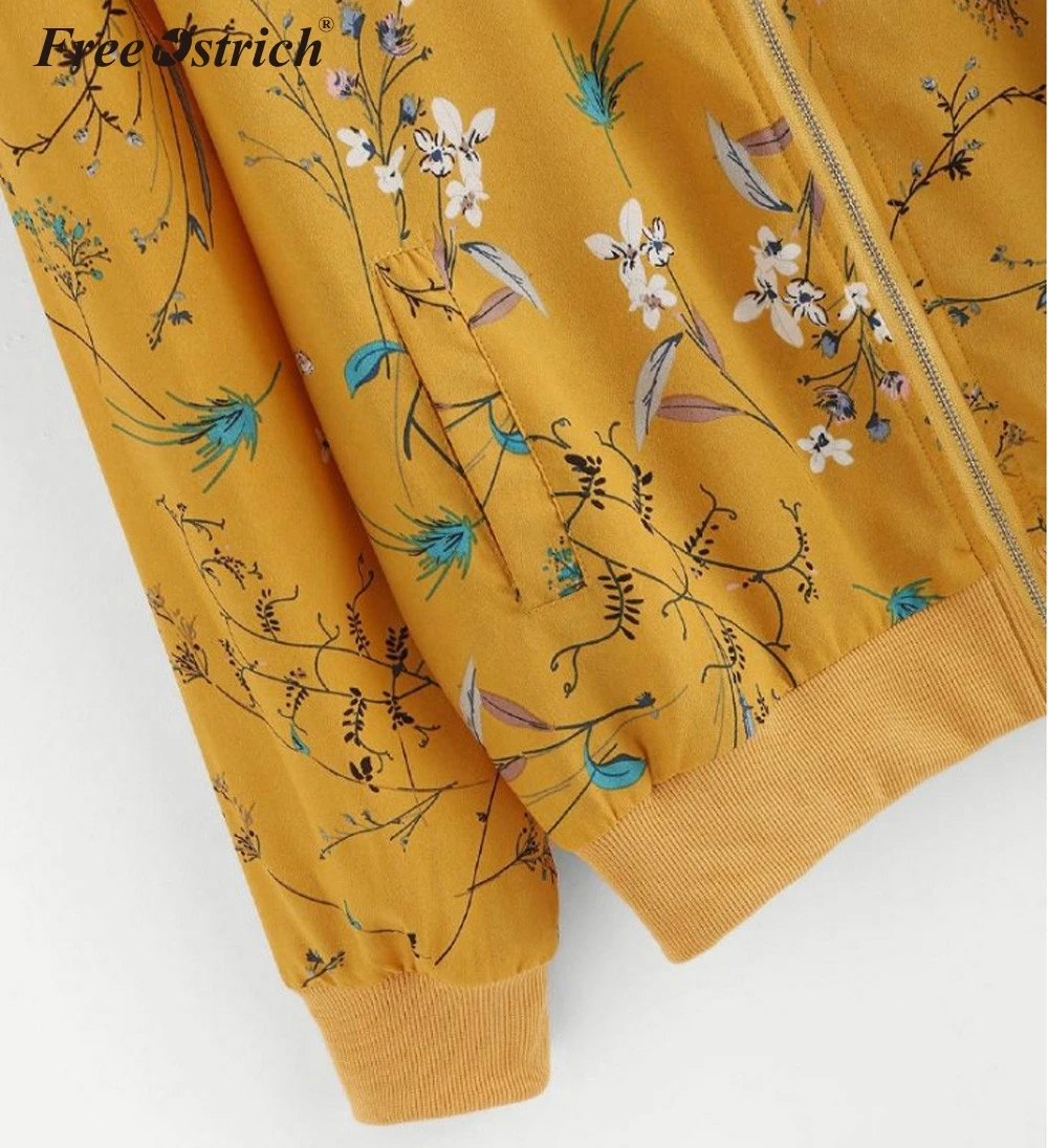 FREE OSTRICH Flower Floral Print Baseball Jacket Bomber Jacket Women Basic Coats Long Sleeve Zipper Outwear Autumn 2018 N30