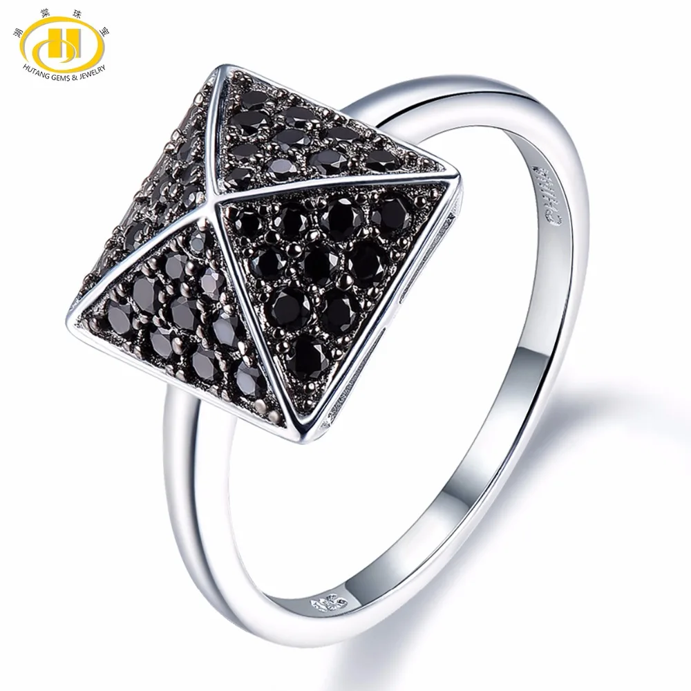Hutang Stone Jewelry Natural Black Spinel Solid 925 Sterling Silver Pyramid Ring Gemstone Engagement Fine Fashion Jewelry Gift Hutang Stone Jewelry Natural Black Spinel Solid 925 Sterling Silver Pyramid Ring Gemstone Engagement Fine Fashion Jewelry Gift