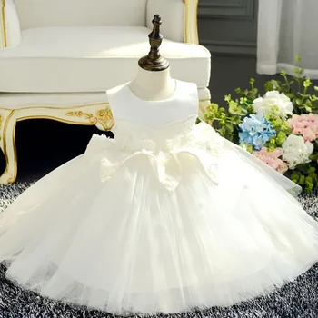 

1-10 Years White Appliques Flower Girl Dresses for Wedding Ball Gown Beading Kids Pageant Dress for Birthday Gift Party Gowns