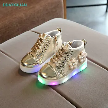 

Kids Led Shoes New Autumn Girls Floral Shoes With Led Lights Little Girl Glowing Sneakers for Children Casual Shoes Student