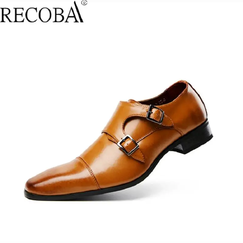 Luxury fashion 2019 new design business high-end men's dress shoes casual leather shoes three joints Mengke buckle wedding shoes