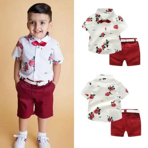 

Summer Toddler Kids Baby Boy Tops T-shirt Shorts Pants Gentleman Formal Suit Outfits Boys Clothing Set