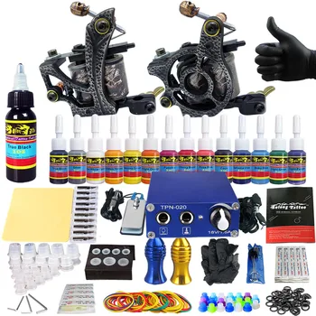 

Tattoo Sets Machine for Liner Shader Clip Cord 2 Guns New Arrival Kit Light Weight Practice Skin 14 Color Ink Sigment TK203-24