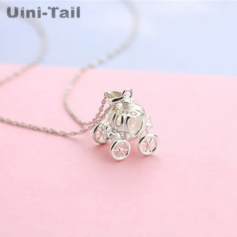 

Original Design 925 Sterling Silver Dream Pumpkin Car Pendant Clavicle Cinderella Exquisite Necklace Jewelry Peach Flower Girl