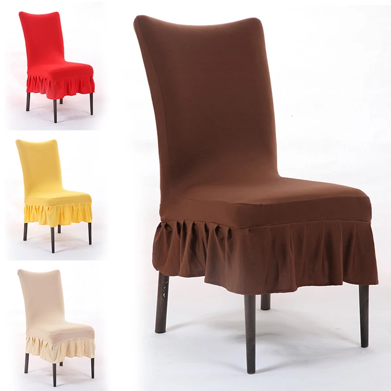 

2019 New Ruffled Solid color Printing Chair Covers Spandex For Wedding Dining Office Banquet Stretch Elastic Flounced coverings