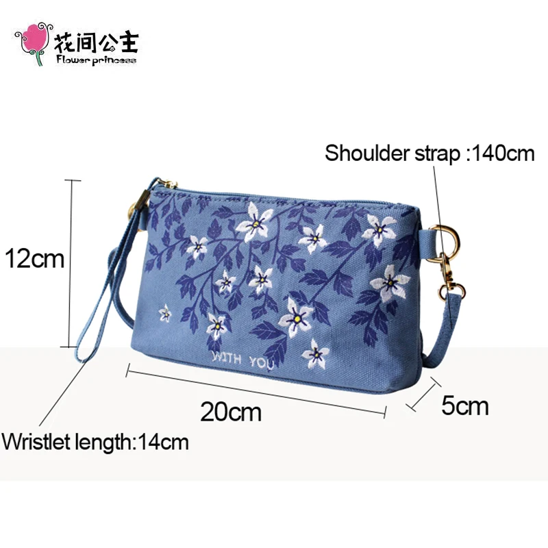  Flower Princess Embroidery Handbags Women Summer Small Messenger Bag Girl Retro Canvas Clutch Bag F - 32990955127