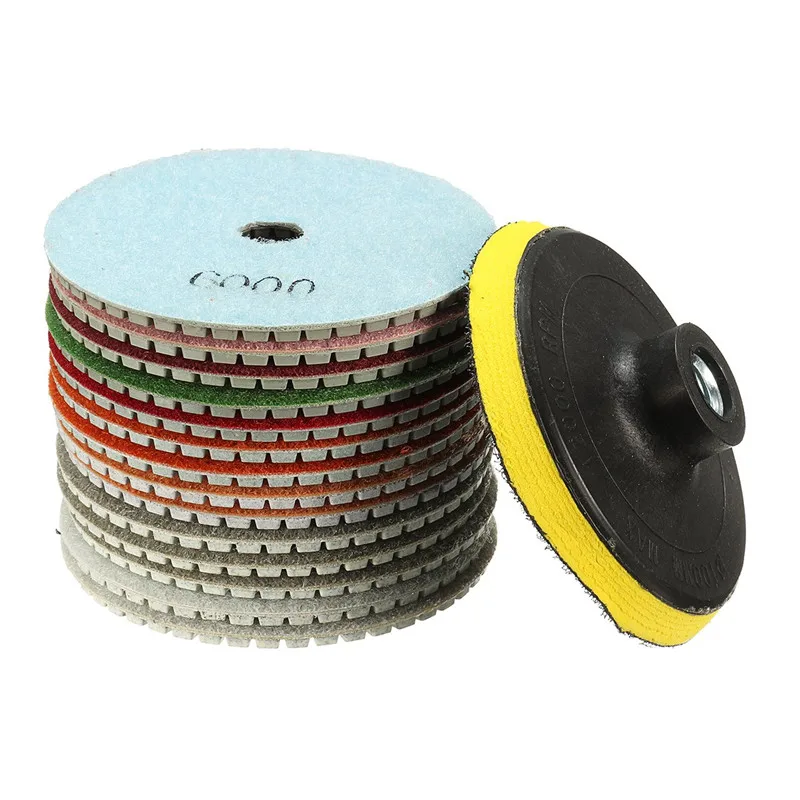 

15Pcs/Set 4 Inch 30-6000 Grit Diamond Polishing Pads With Backer Pad REP Sticks Stone Wet Dry Granite Concrete Marble Tools