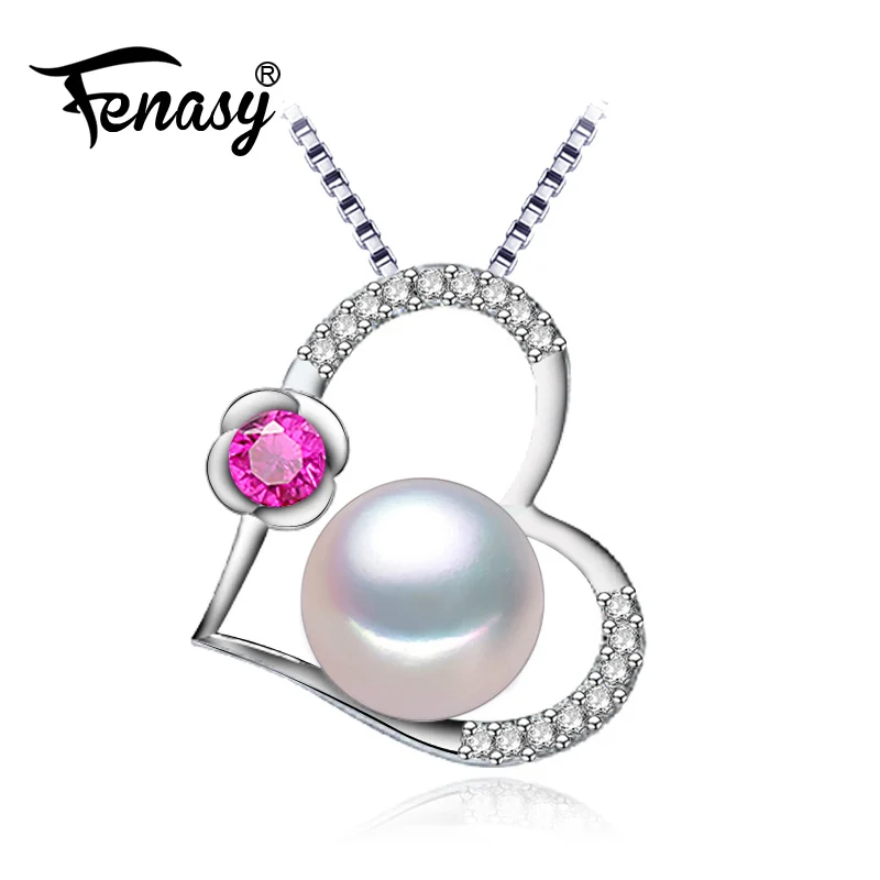 

FENASY heart pendant pearl jewelry natural Pearl pendant necklace Ruby Jewelry wedding event necklace women love brand jewelry