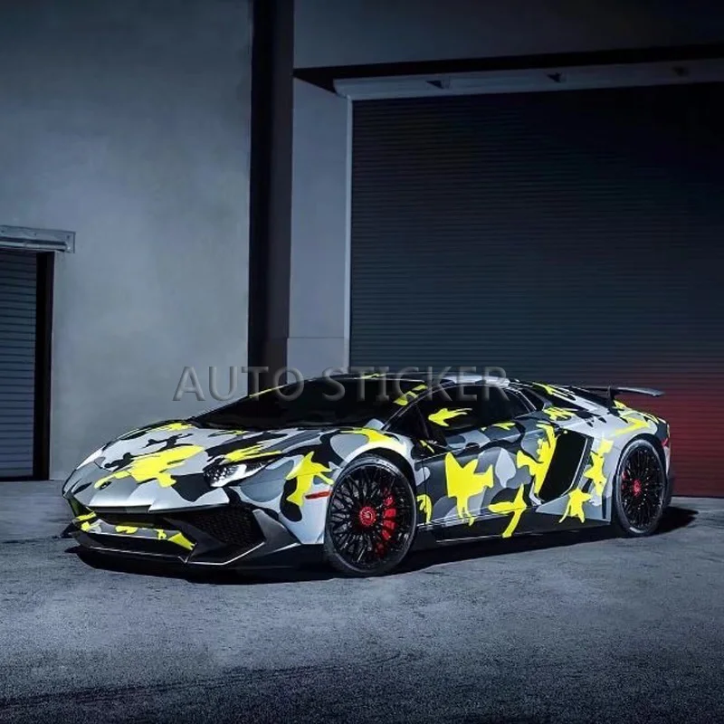 yellow black camouflage vinyl car wrap 1