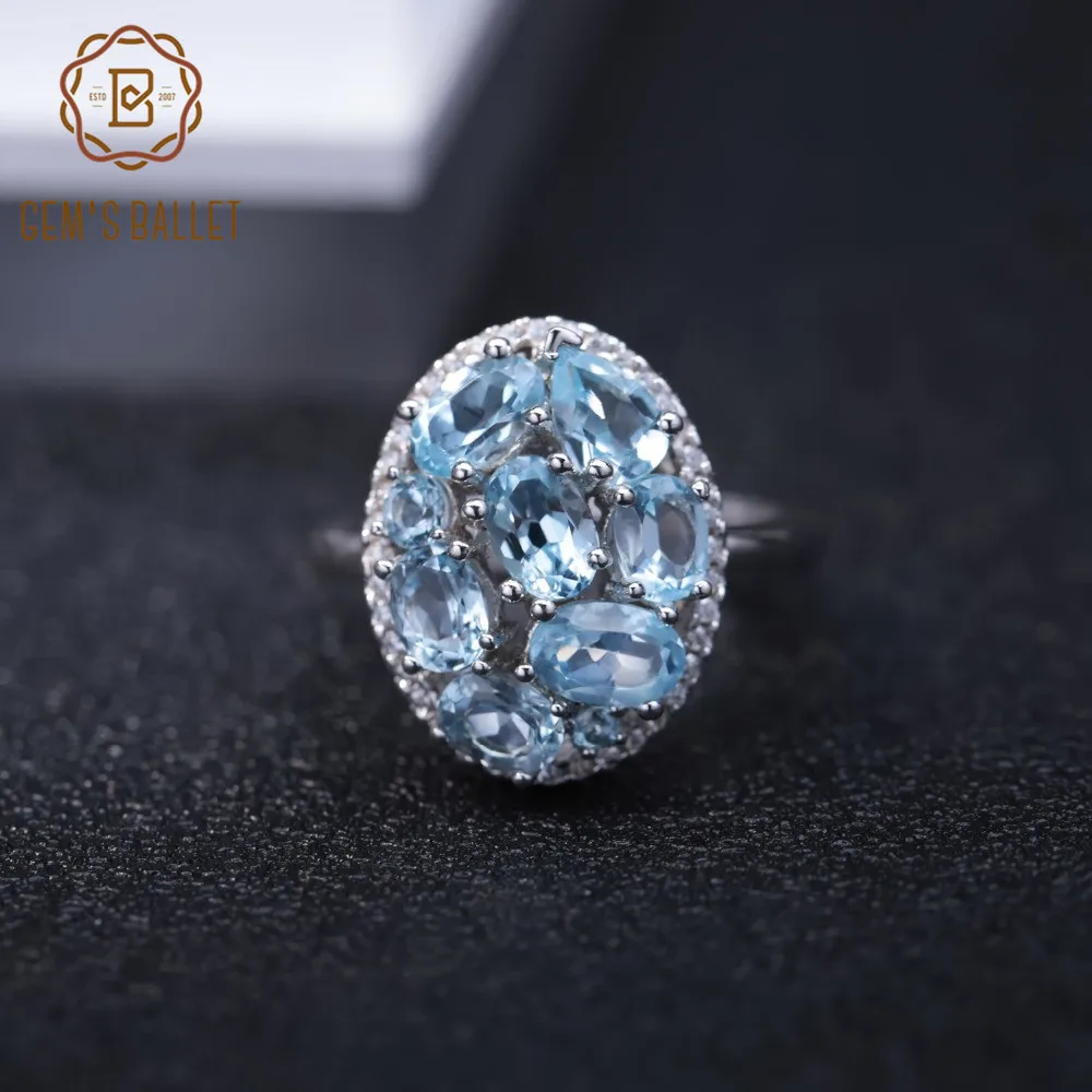Gem's Ballet 3.8Ct натуральный Небесно-Голубой топаз драгоценный камень кольцо для женщин из натуральной 925 пробы Серебряное обручальное кольцо хорошее ювелирное изделие