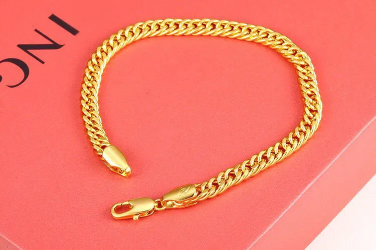 MxGxFam( 18 cm x 4.8 mm) Chain Bracelet Jewelry For Women Men 24 k Pure Gold Color Fashion Designs Allergy Free