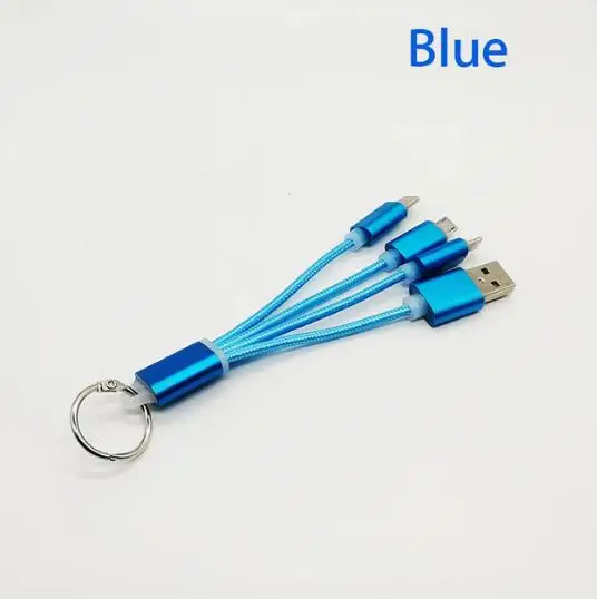 3 в 1 брелок Портативный Micro usb type C мульти зарядное устройство кабель для huawei p20 lite honor 9 lite 9i 8 8x7c 7x 7a note 10 8 cabel - Цвет: Blue