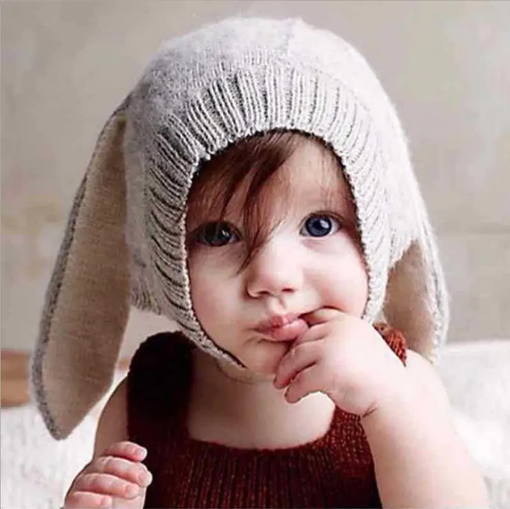 

Rabbit Ears Kids Hat Woolen Yarn Knitted Newborn Toddler Photography Cap Baby For Winter