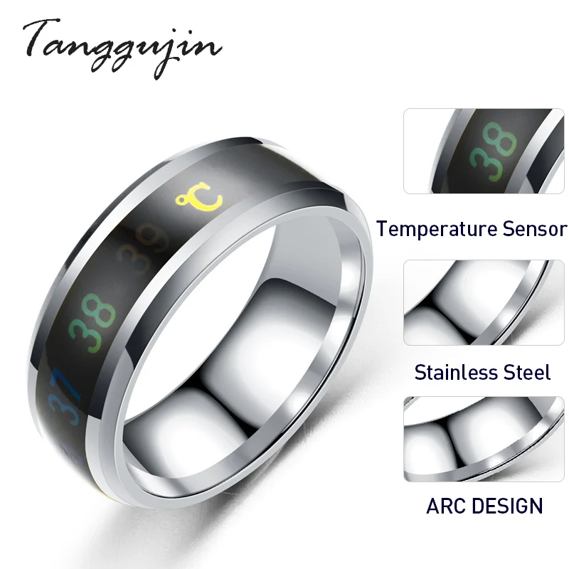 

Tanggujin Ring For Men Stainless Steel Intelligent Temperature Sensing Couple Rings For Women Lovers Wedding Band Ring Jewelry