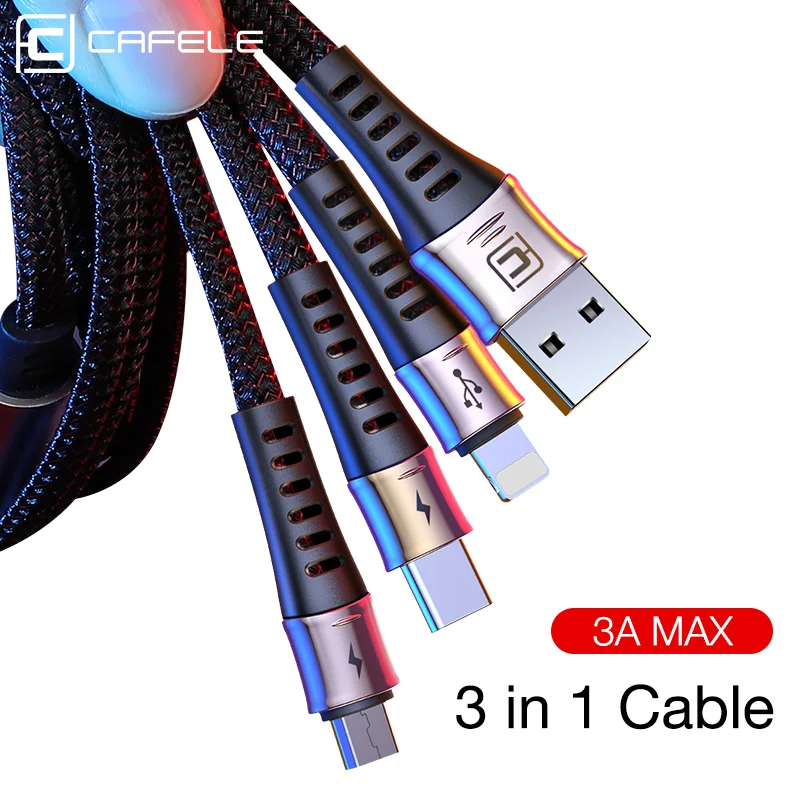 CAFELE 3 в 1 USB кабель для зарядки Micro type C usb кабель для зарядки для iPhone huawei xiaomi samsung кабель для синхронизации данных USB