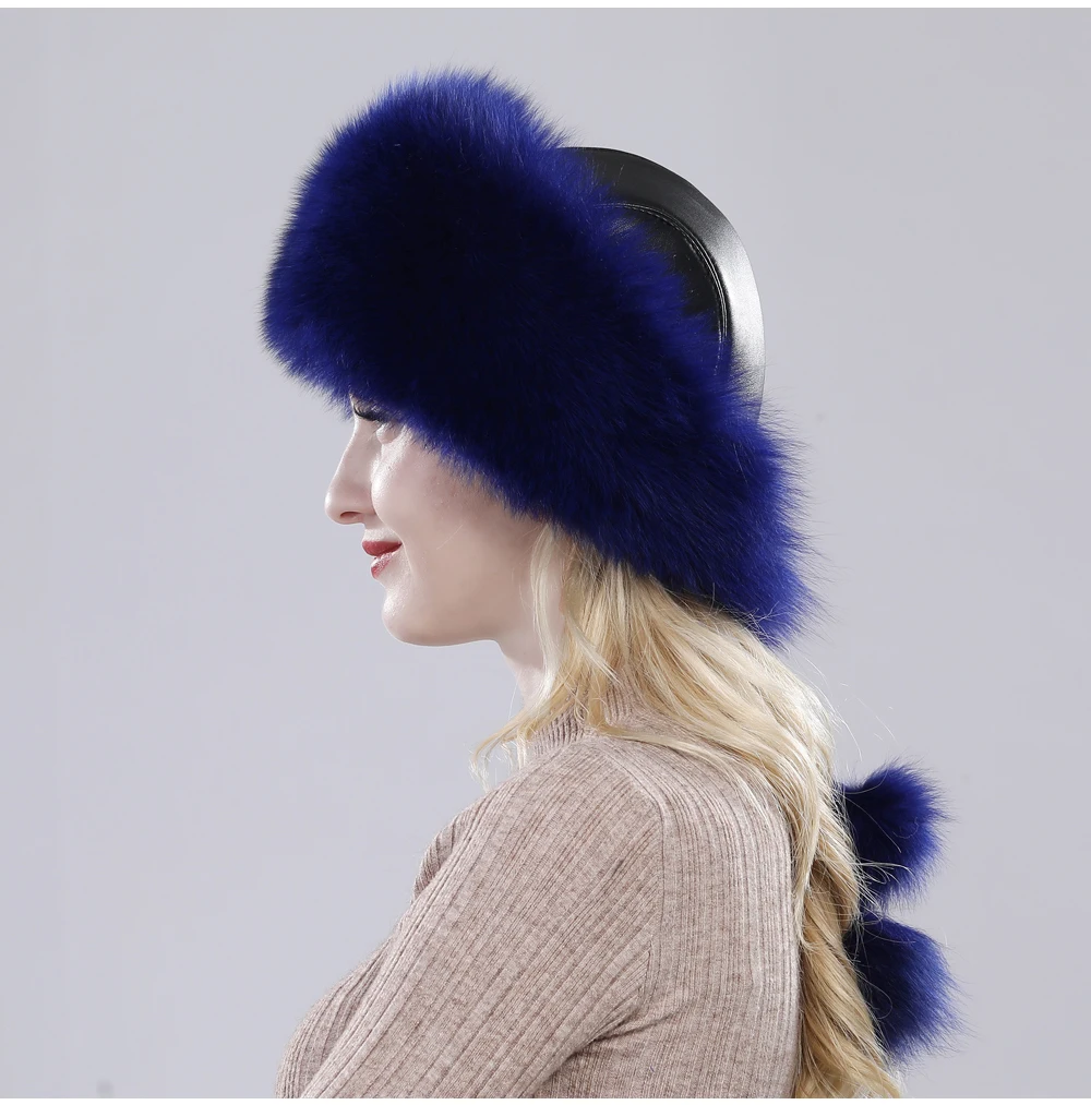 New Style Fashin Girl Genuine Fox Fur Hat Warm Soft Natural Fox Fur Bomber Caps Lady Luxurious Quality Real Fox Fur Hats
