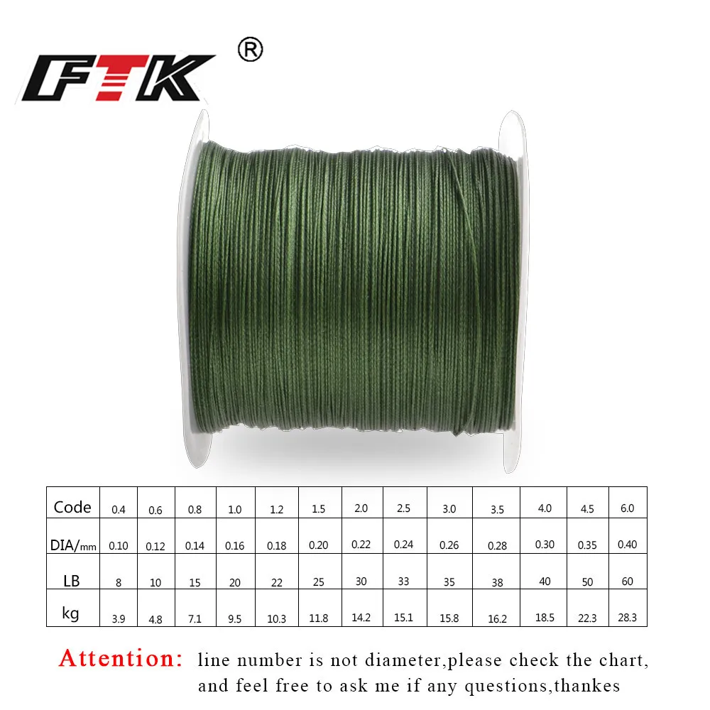 FTK 114M Braided Wire PE Braided 0.4#-6.0# Code 4 Strands 8-60LB PE Braided 0.1-0.4mm Multifilament Fishing Line for Saltwater