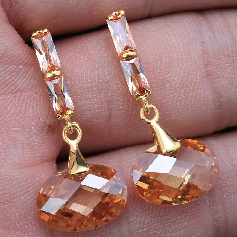 

Cluster Gems Champange Orange Morganite Zircon 925 Sterling Silver Jewelry Drop Dangle Earring S5506