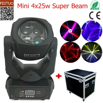 

6pcs+flightcase 4x25w Super Beam DJ Stage Light Moving Head Beam 4 Effects Professional Mini DJ Lighting for Disco Party