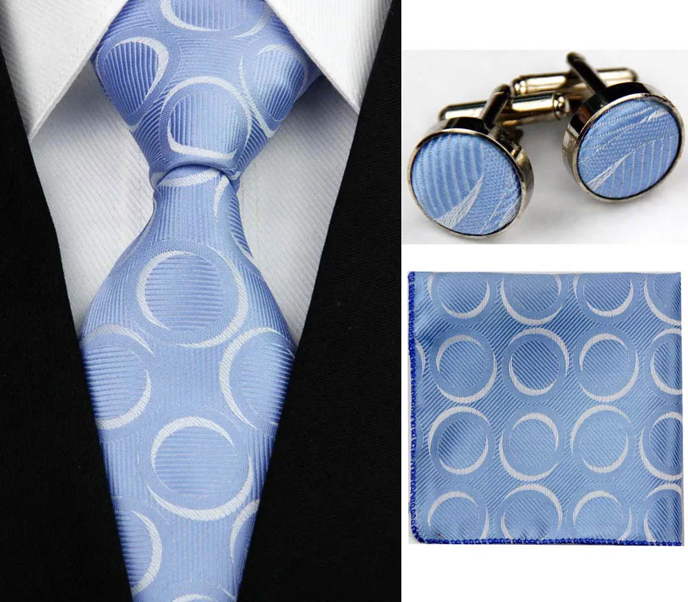 Наборы галстуков для мужчин Gravatas Мужские аксессуары широкий шелковый галстук набор геометрический плед деловой носовой платок запонки#29g - Цвет: SNT0106