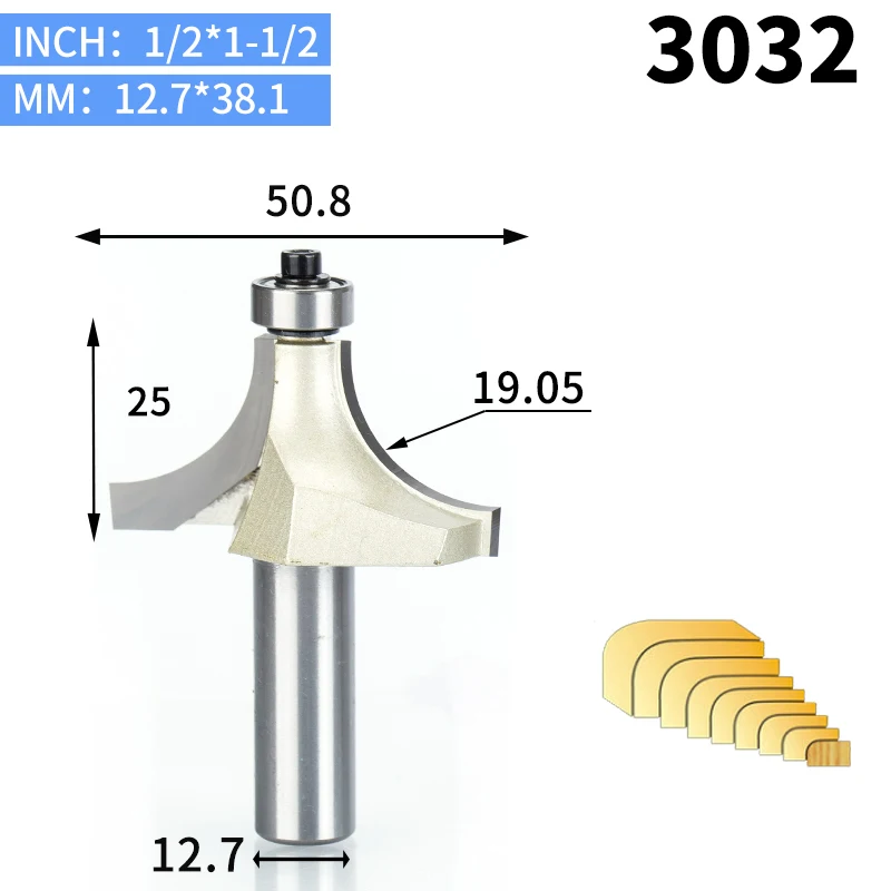 HUHAO 1 шт. круглые фрезы для деревообработки инструмент 2 Флейта концевая фреза с подшипником фреза угловой круглый над бит - Длина режущей кромки: 3032