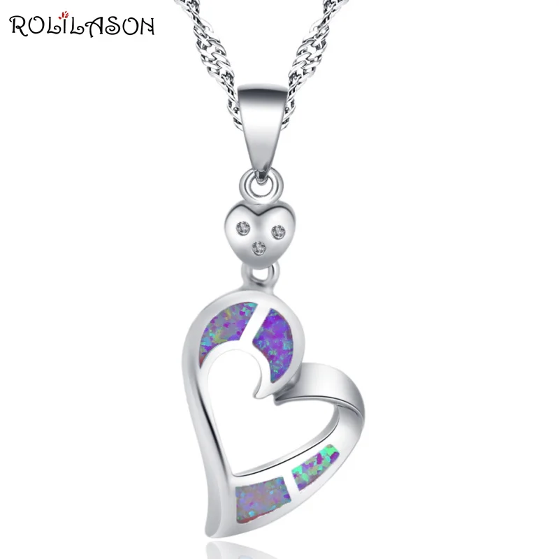 

ROLILASON charming heart-shaped 925 silver stamped pink opal necklace pendant high-end business gift for women OP865