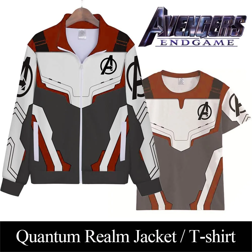 Avengers Endgame Quantum Realm Jacket T-Shirt Cosplay Adult Zip-up Jacket Without Hood Advanced Sweatshirt Avengers Uniform