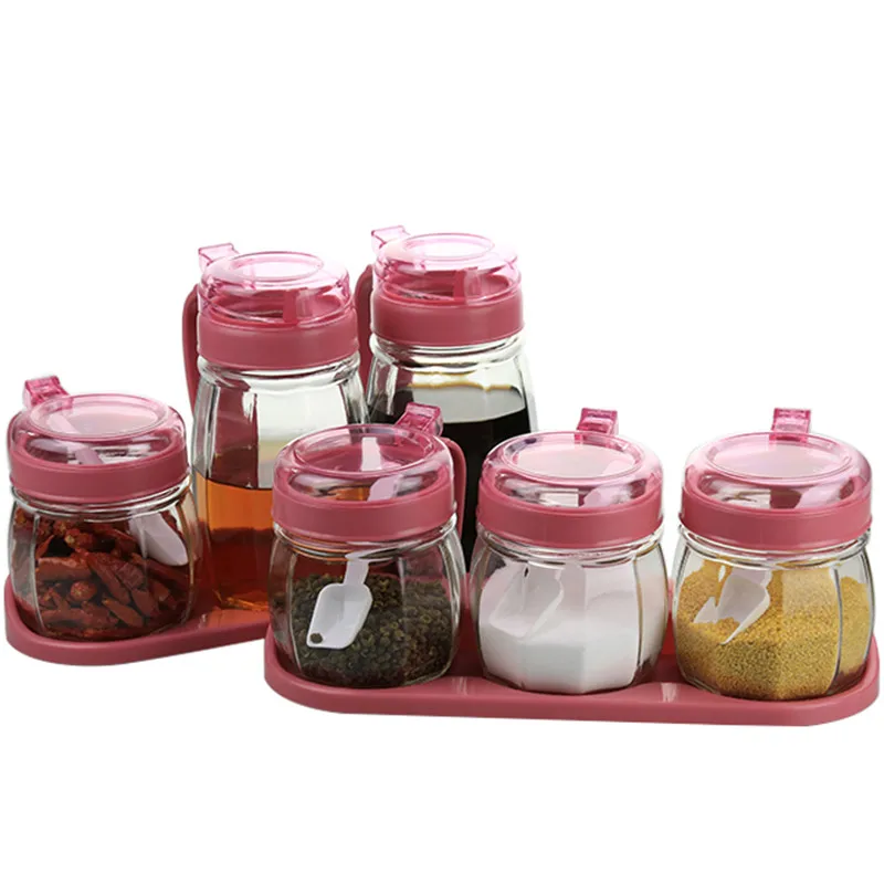 2.1Kitchen Glass Storage Spice Jar Bottle Seasoning Storage Cans With Holder Rack Kitchen Storage Container salt box set