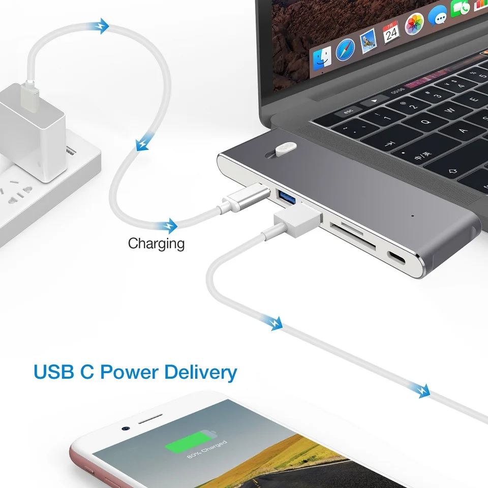 DZLST USB C концентратор для MacBook Pro Dual USB-C концентратор с HDMI 4K кард-ридер USB 3,0 для DELL type C концентратор Thunderbolt 3 адаптер