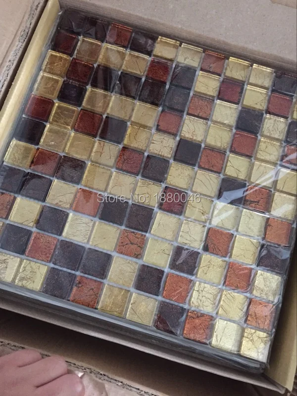 Высококачественная мозаичная плитка из хрустального стекла золотистой фольги