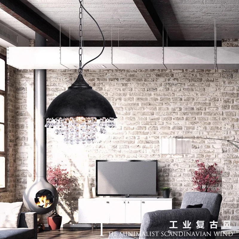 Vintage industrial lamp hanging pendant lighting Metal single hanging kitchen island black crystal pendant light