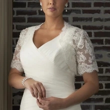 Короткие рукава алансон кружева аппликация бисероплетение-line свадебный вечер куртки болеро для выпускного вечера платье свадебное платье J05