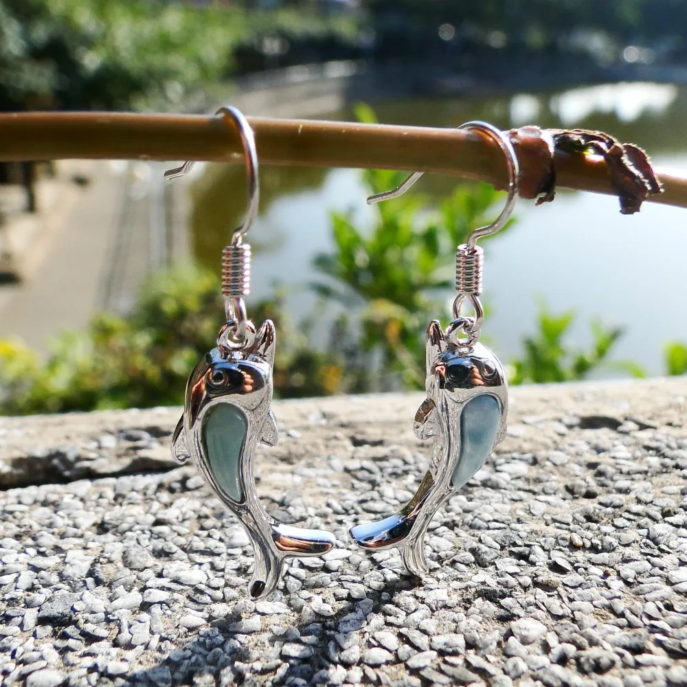 Cute Marine Life Dolphin Dangle Earrings 100% Genunie Larimar Jewelry Earrings Gemstone Women's 925 Sterling Silver Earrings Cute Marine Life Dolphin Dangle Earrings 100% Genunie Larimar Jewelry Earrings Gemstone Women's 925 Sterling Silver Earrings
