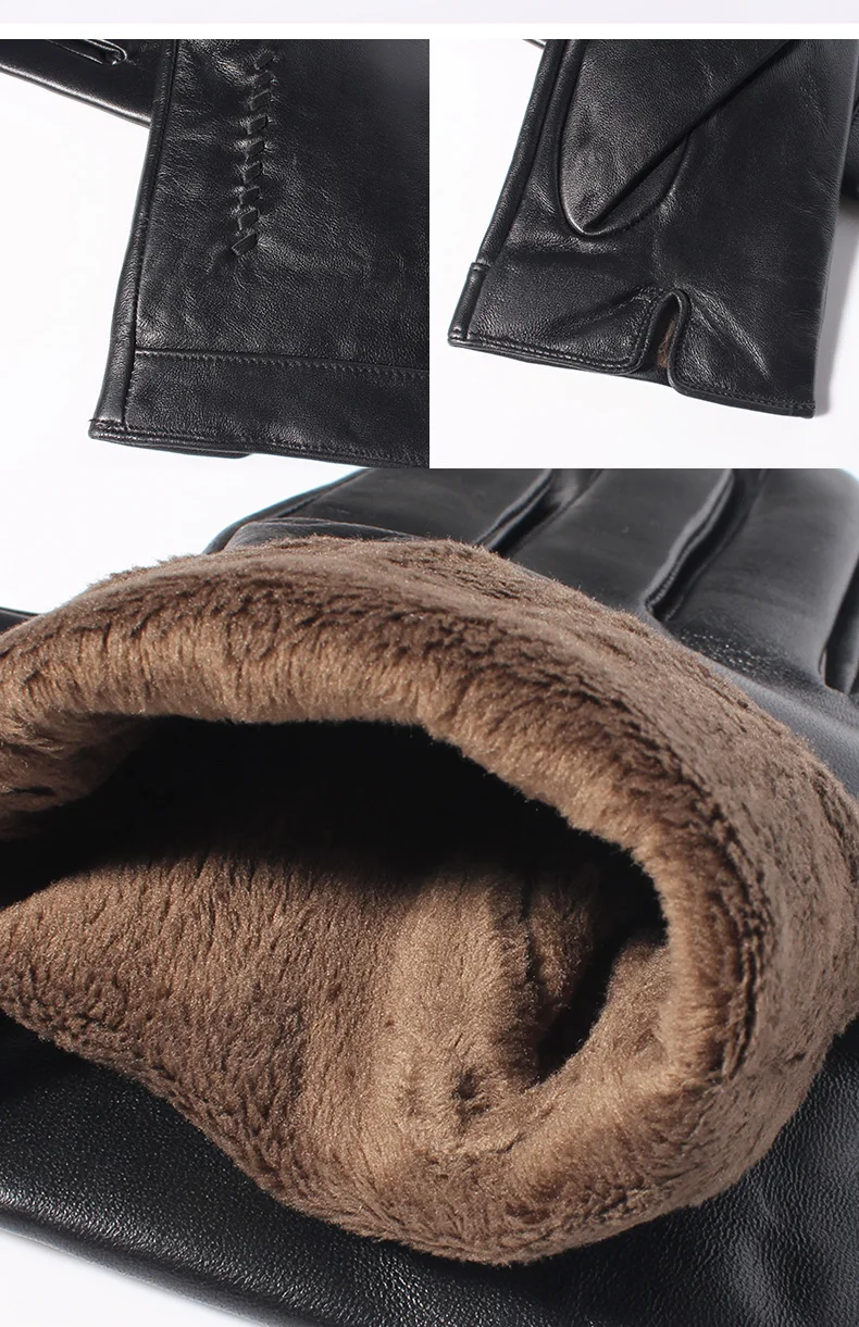 Magelier из натуральной кожи перчатки для Для мужчин натуральной овчины черные перчатки зимние теплые модные брендовые варежки Новое
