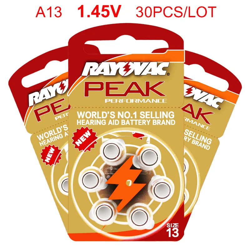 

30 Pieces RAYOVAC PEAK Zinc Air Hearing Aid Batteries A13 13A 13 P13 PR48 Free Shipping 30 PCS Hearing Aid Battery