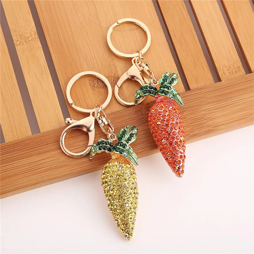 2018 Rhinestone Alloy Radish Charm Keychain Sparkling Bag Handbag Key Ring Car Pendant llaveros mujer | Украшения и аксессуары