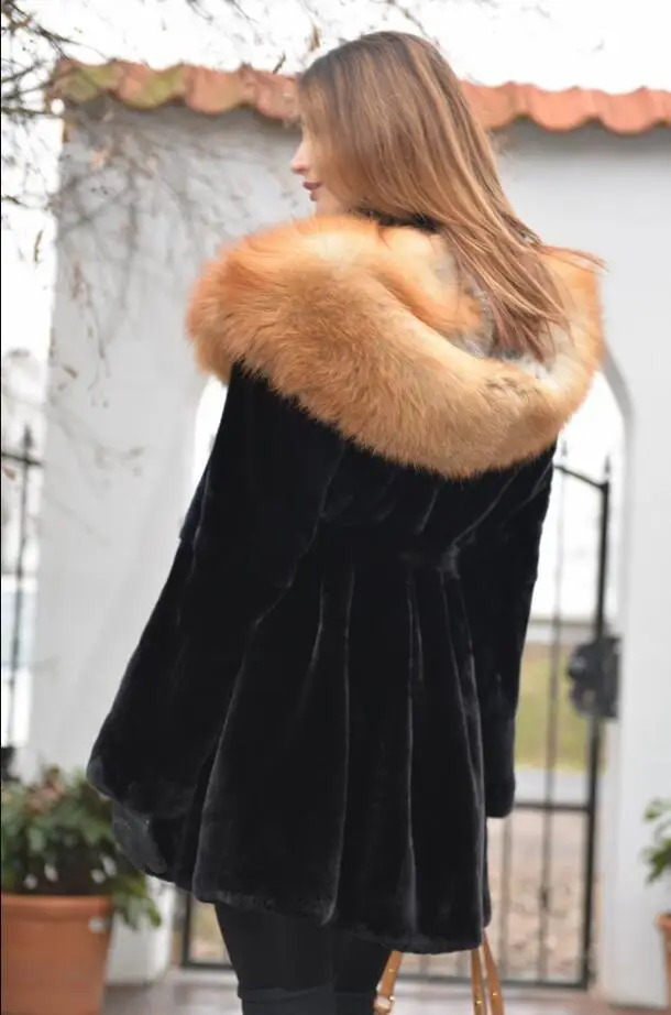 Пальто из меха кролика рекс для женщин, теплая зимняя верхняя одежда, облегающие пальто с капюшоном из меха серебристой и красной лисы